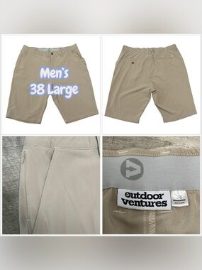 Mens Outdoor Ventures 38 Large Golf Shorts Chino Khakis Stretch Waistband Khaki